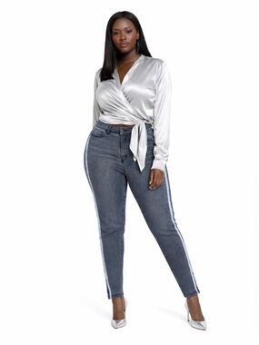 EUC Mod X SZ 12 gray skinny jean w/silver metallic side stripe/Waist 34”-38”